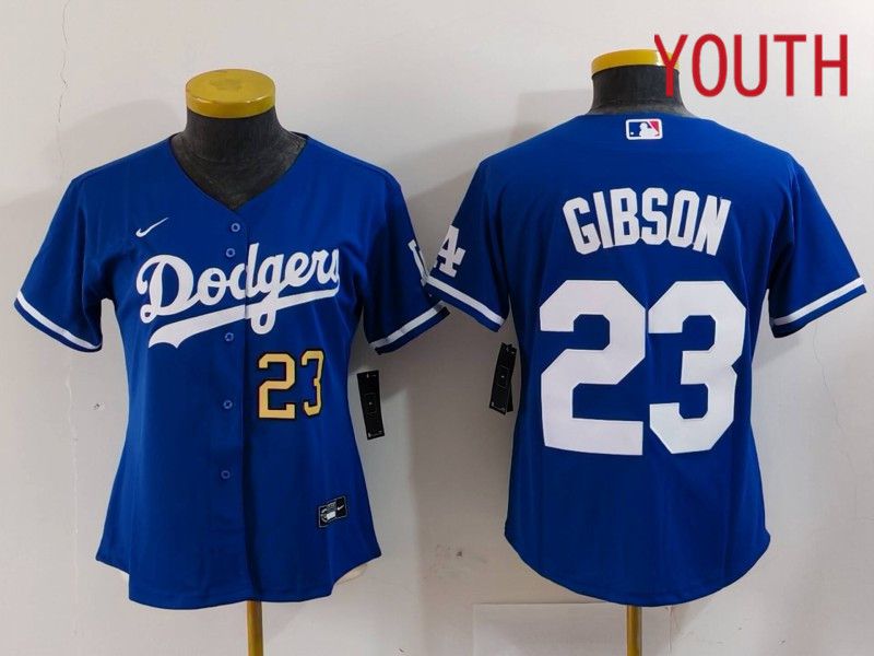 Youth Los Angeles Dodgers #23 Gibson Blue Nike Game 2024 MLB Jersey style 2